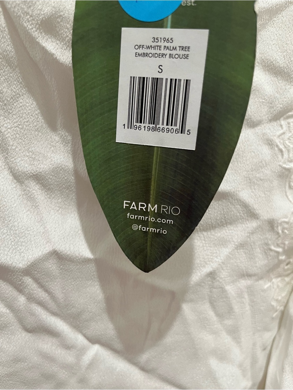 NWT FARM RIO OFF-WHITE PALM TREE EMBROIDERED BLOUSE TOP - Picture 6 of 7